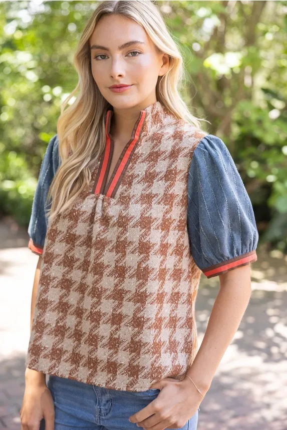 Houndstooth Tweed Top