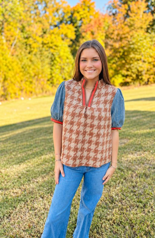 Houndstooth Tweed Top