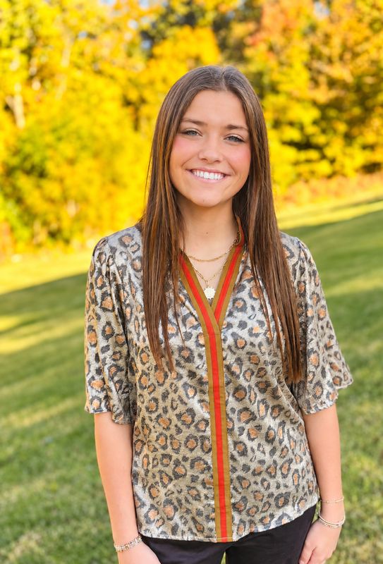 Fall Leopard Metallic Top
