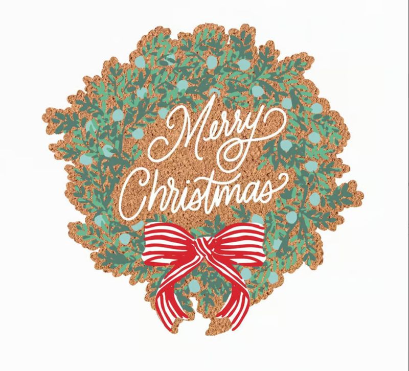 Wreath Merry Christmas Door Mat