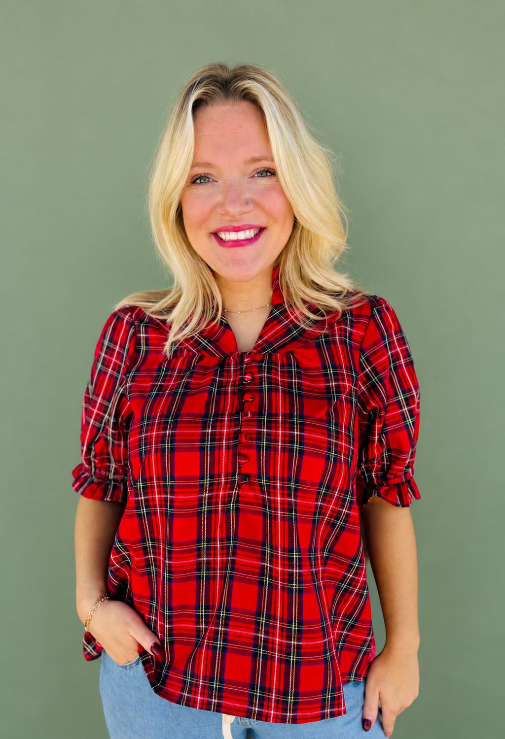 Daphne Red Plaid Top