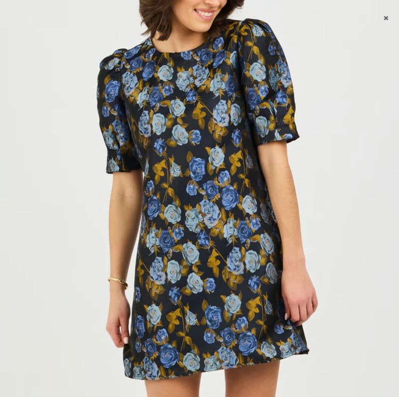 Thea Navy Brocade Dress