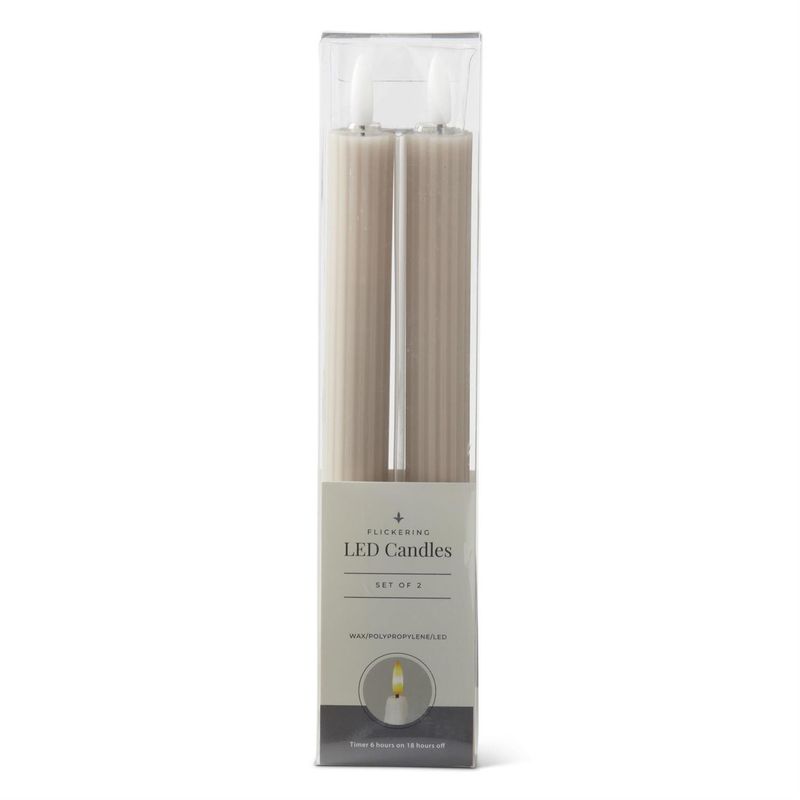 S/2 9.75" Taupe Thin LED Taper Candle