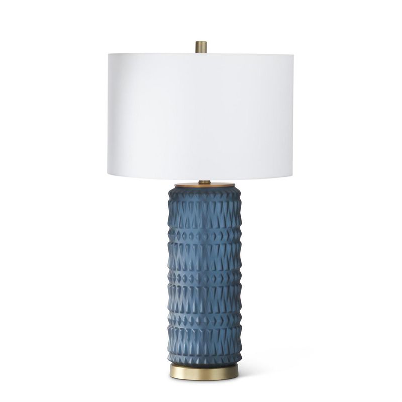 28" Blue Glass &amp; Gold Metal Table Lamp