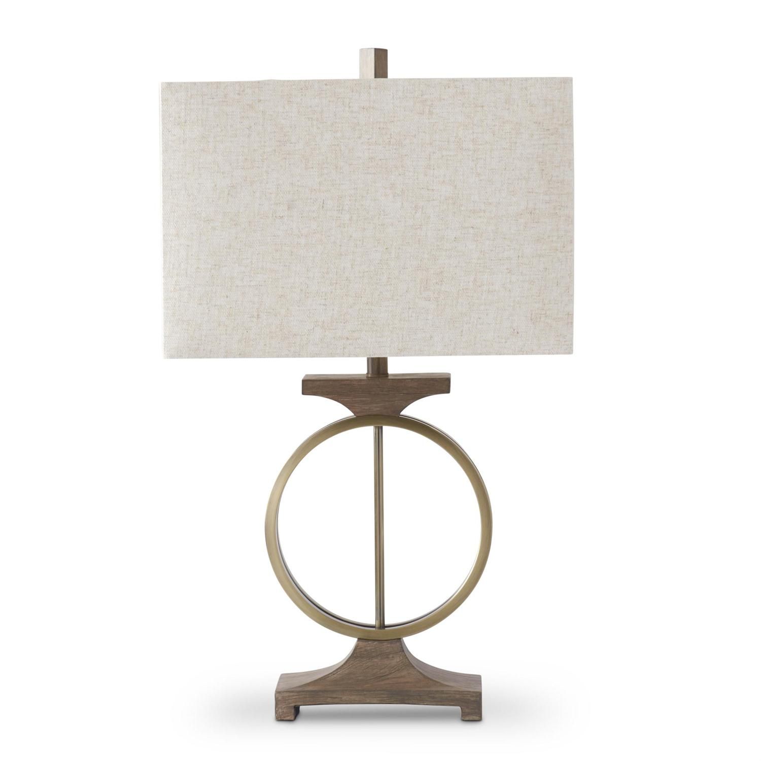 31" Woodgrain Resin &amp; Brass Ring Lamp