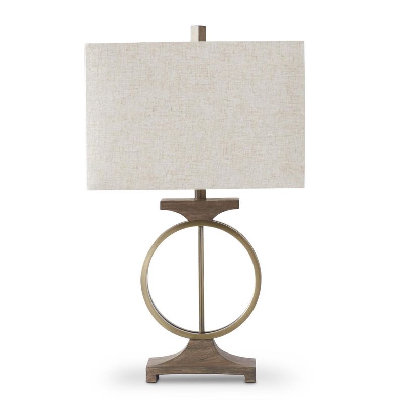 31" Woodgrain Resin &amp; Brass Ring Lamp