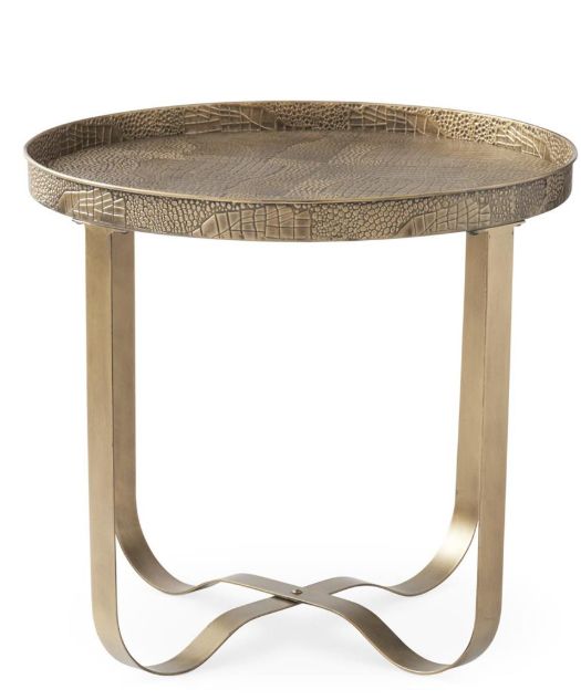 22" Gold Metal Alligator Skin Embossed Side Table