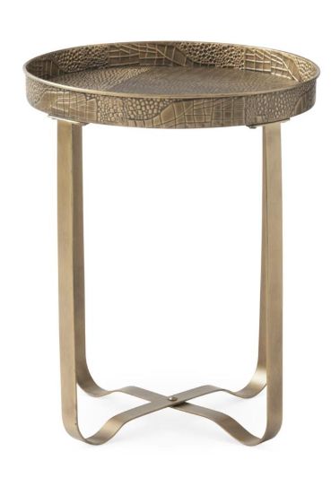 19.5" Gold Metal Alligator Skin Embossed Side Table