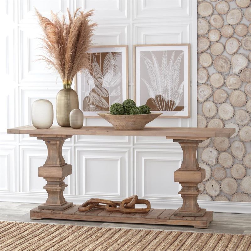 Elm Wood Column 2 Shelf Console Table