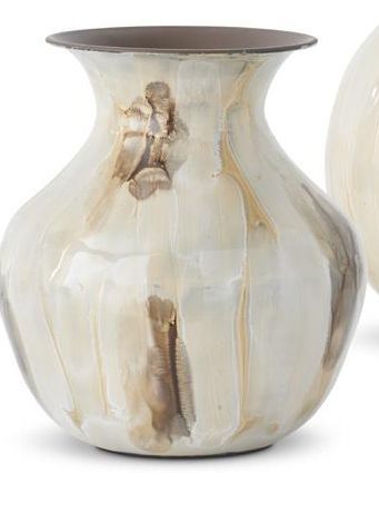 8" Cream &amp; Brown Enameld Metal Vase