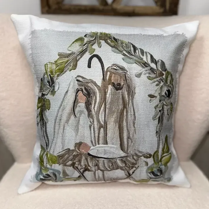 VG GA Nativity W/Greenery Pillow