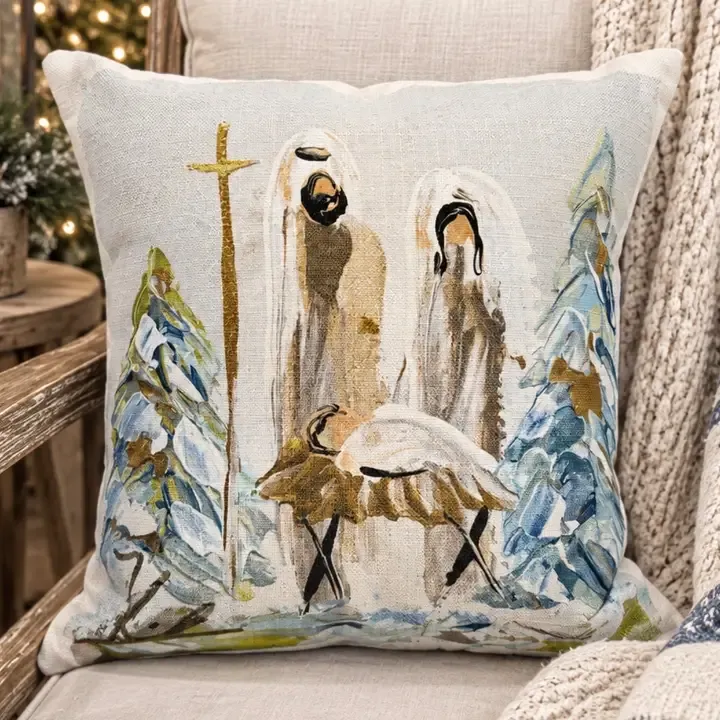 VG Nativity Christmas Trees Pillow