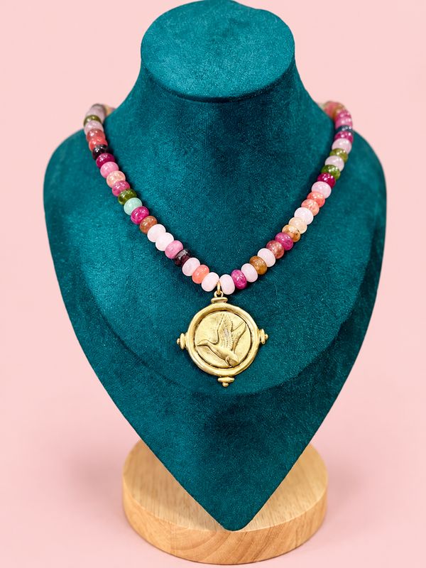Multicolor Bead Gold Duck Necklace