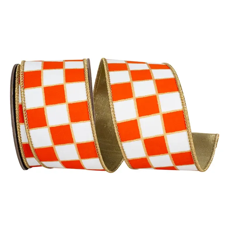 VG Gilded Check Orange Ribbon 2.5"