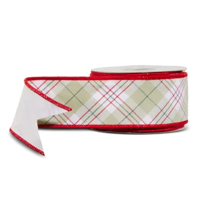 2.5" Sage Plaid Wired Ribbon
