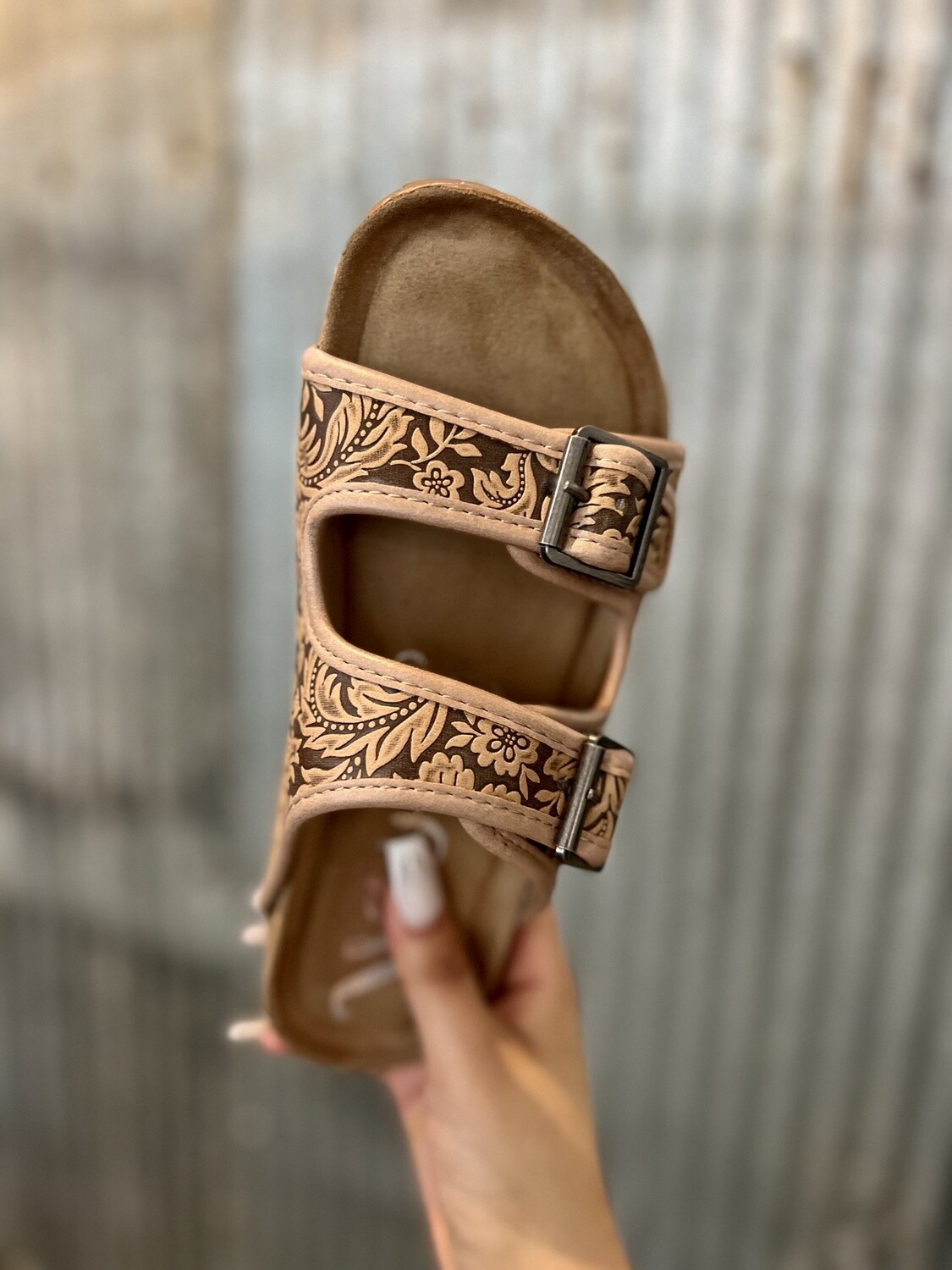 Leather tooled sandals