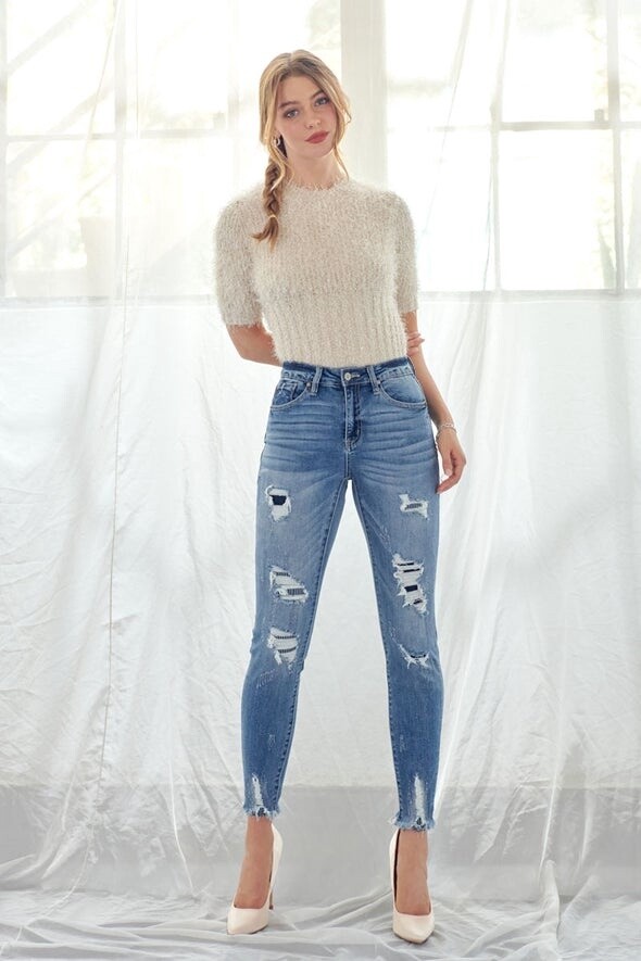 Larisal High Rise Patched Ankle Skinny Jeans – Official Kancan USA