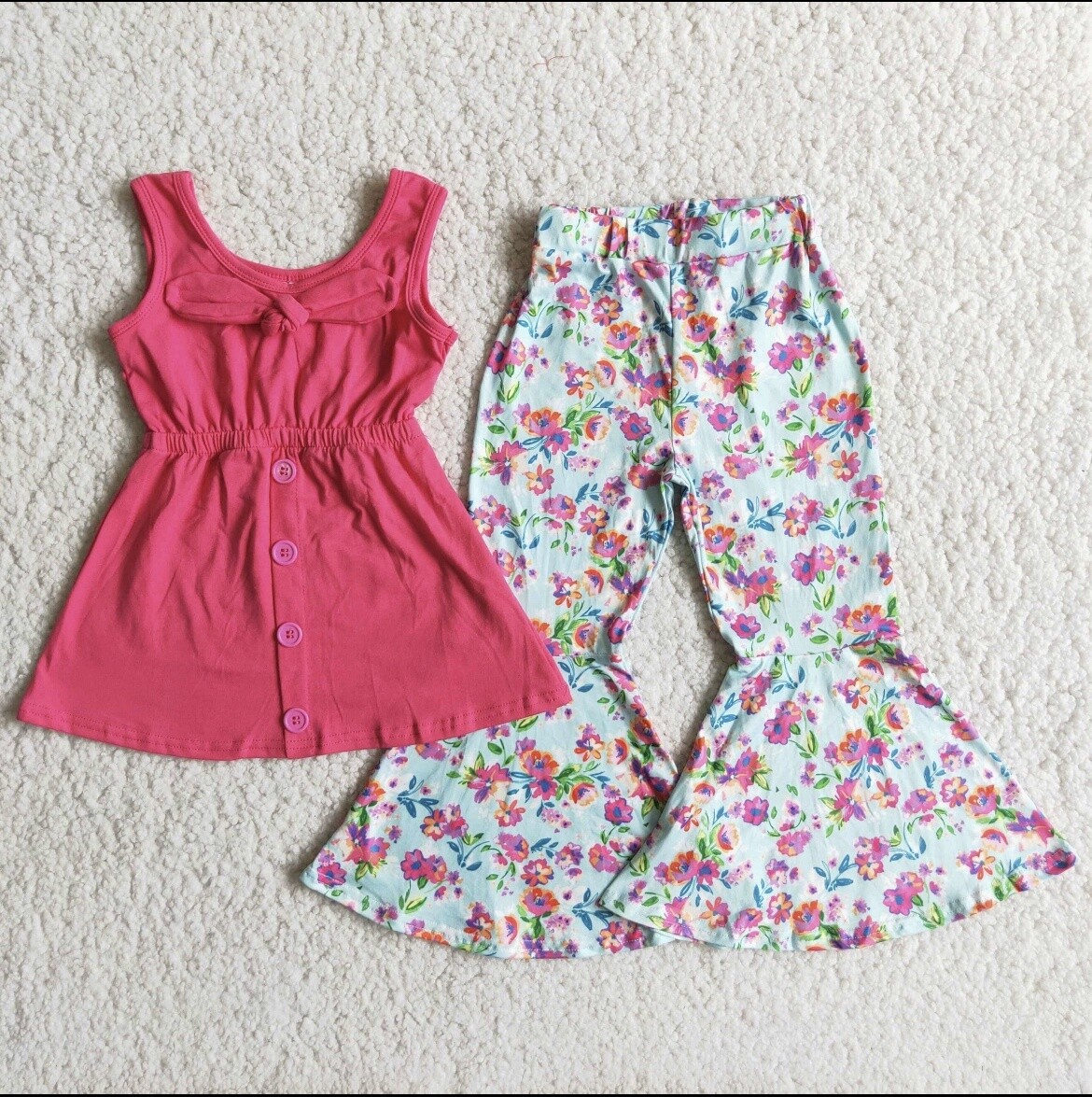 GIRL SOLID BOW FLORAL OUTFIT
