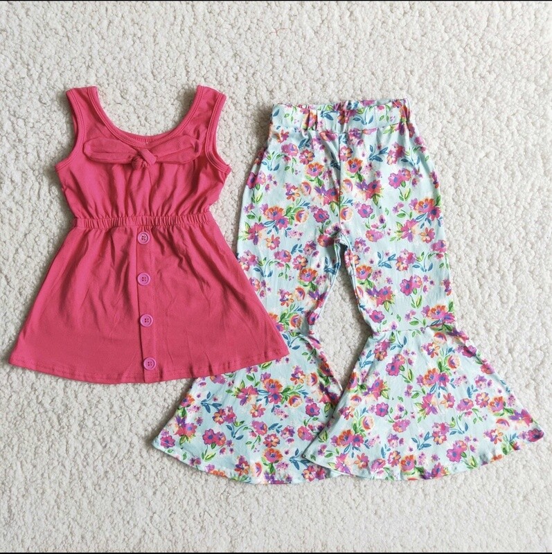 GIRL SOLID BOW FLORAL OUTFIT