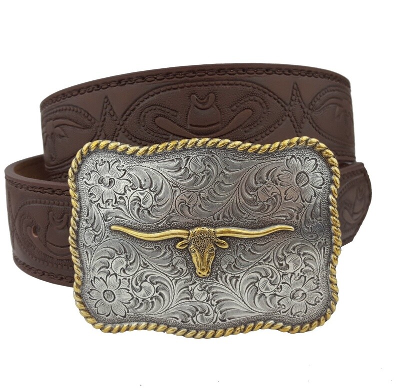 Western longhorn buckle belt