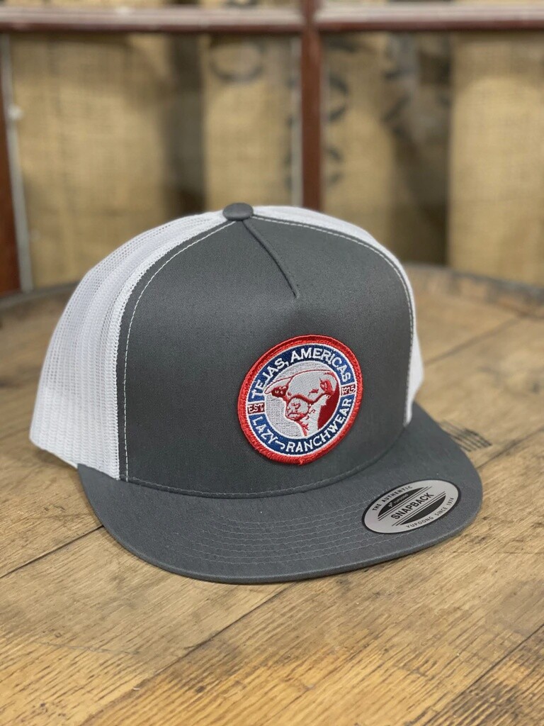 LAZY J RANCH WEAR GREY & WHITE 4" TEJAS PATCH CAP