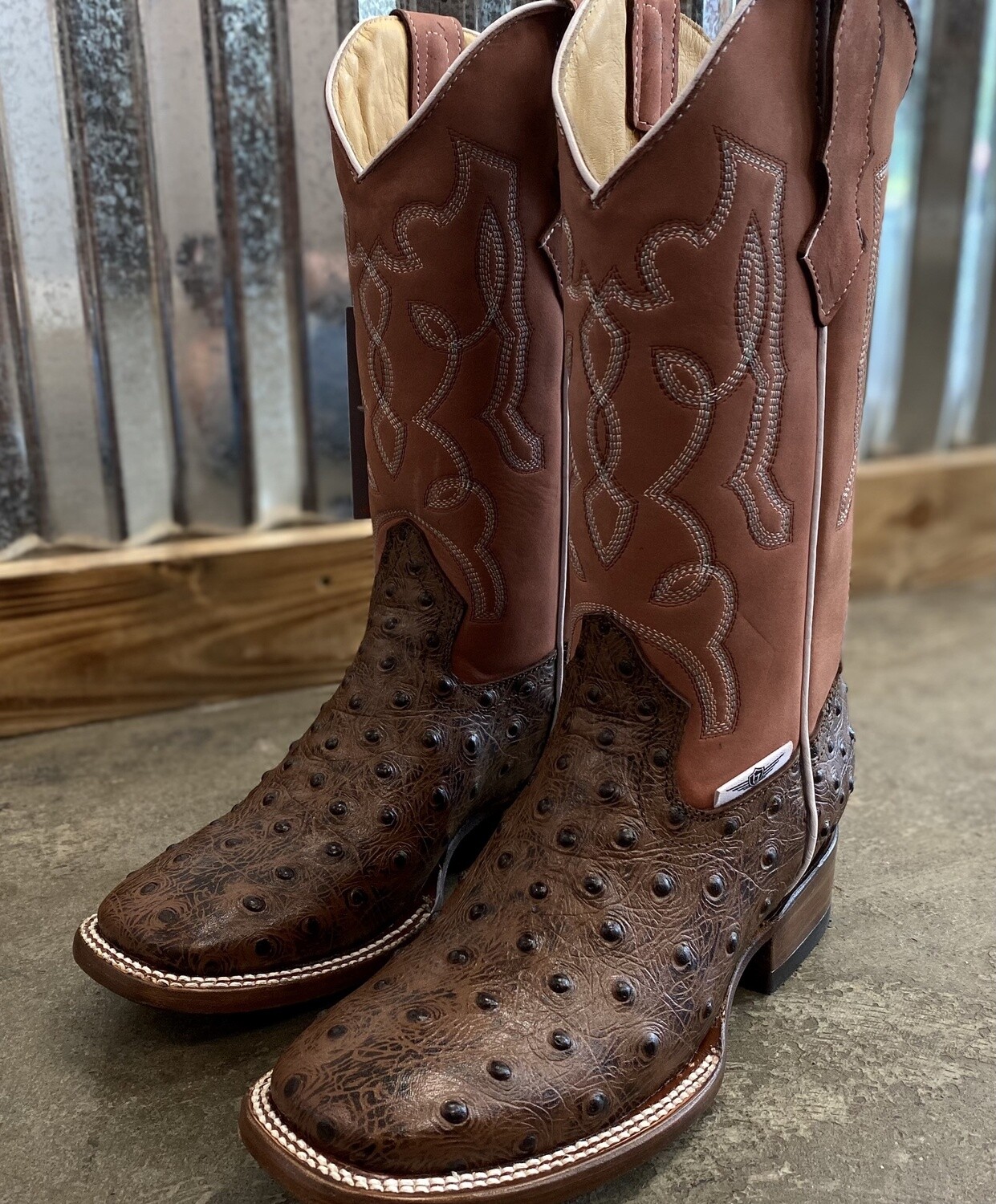 WOMEN'S OSTRICH PRINT BOOTS - BROWN