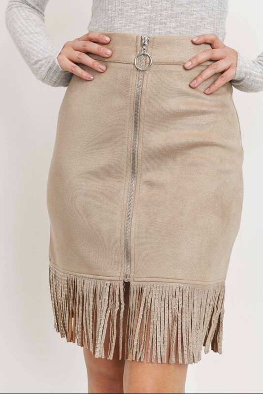 FRINGE FAUX SUEDE SKIRT