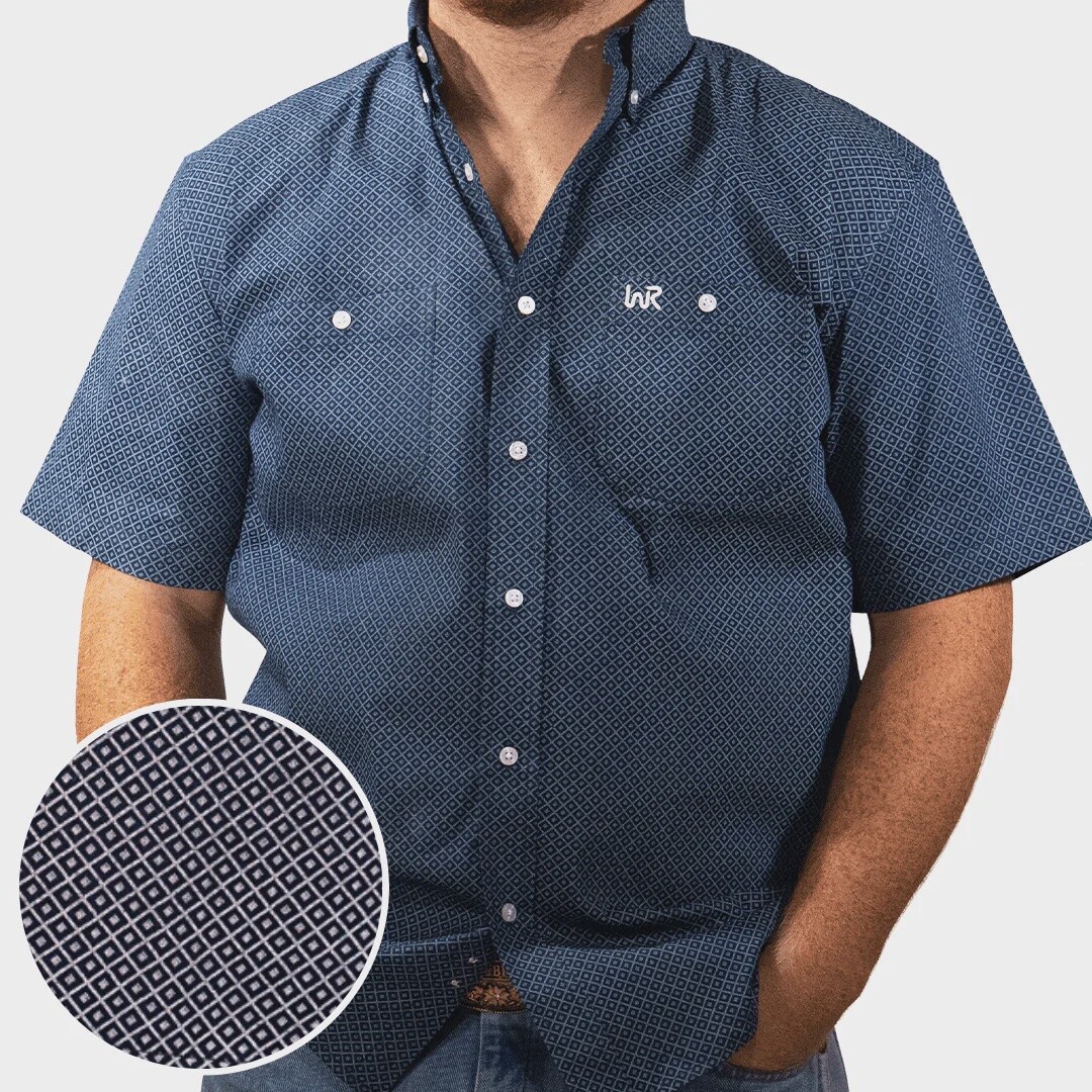 MEN'S WR BLUE & WHITE DIAMOND RANCH FLEX SHORT SLEEVE