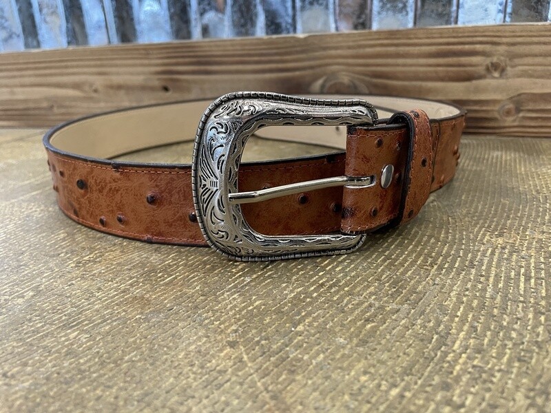 OSTRICH PRINT COGNAC LEATHER