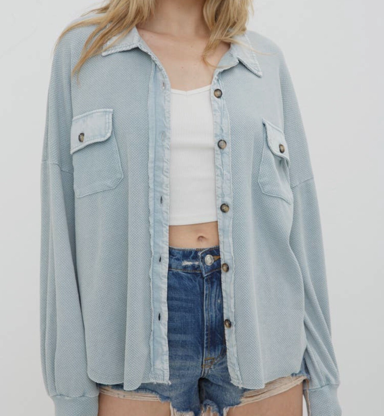 Knit Shacket in dusty blue