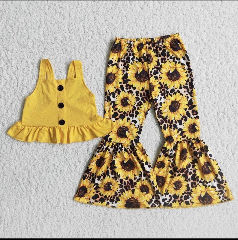 GIRL CROP TOP SUNFLOWERS SLEEVELESS OUTFIT