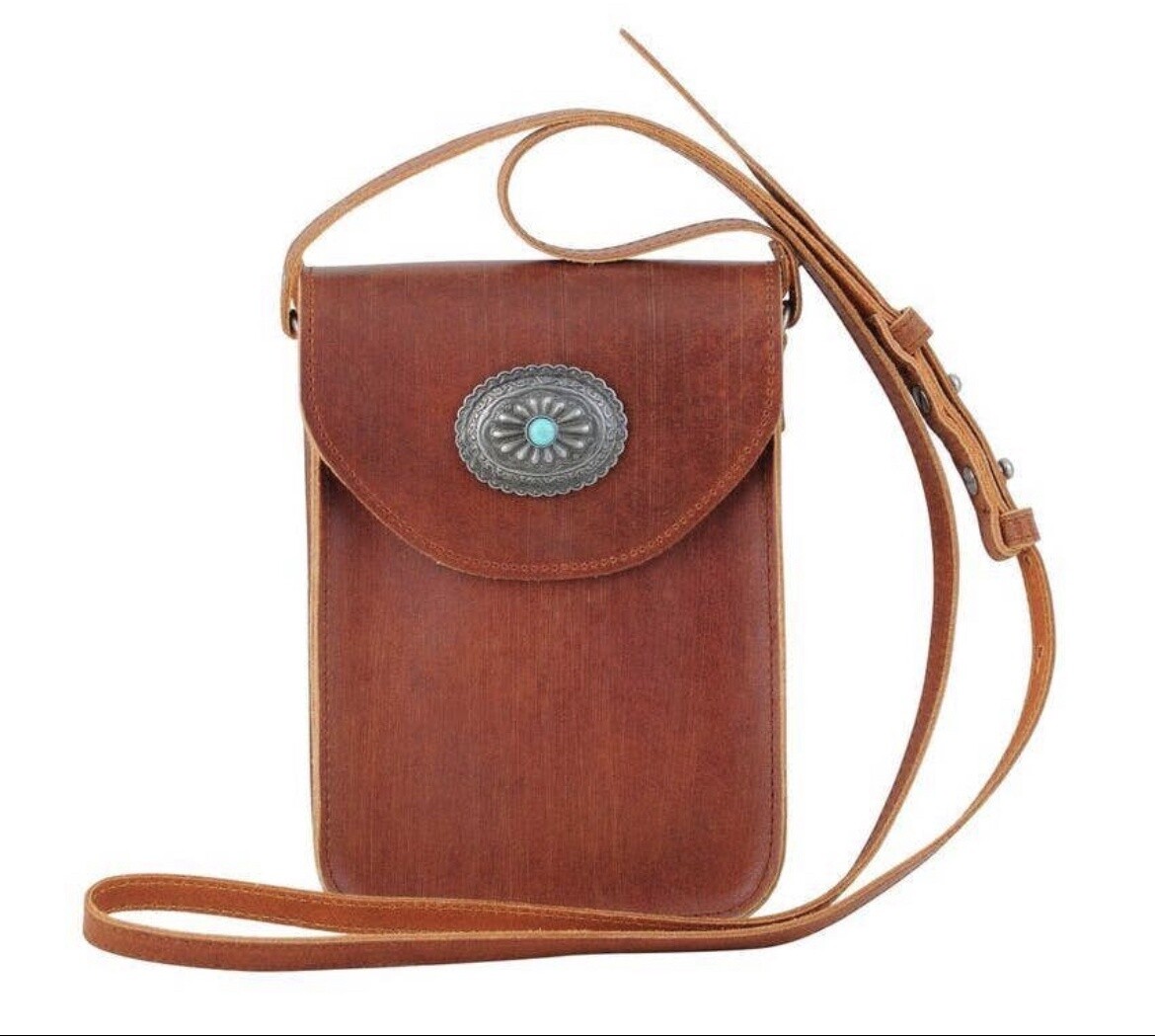 LEATHER CONCHO CELLPHONE CROSSBODY