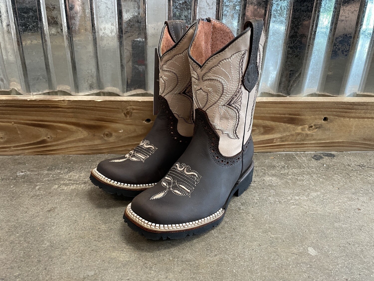 VE180 BROWN/NATURAL LEATHER KID'S BOOTS