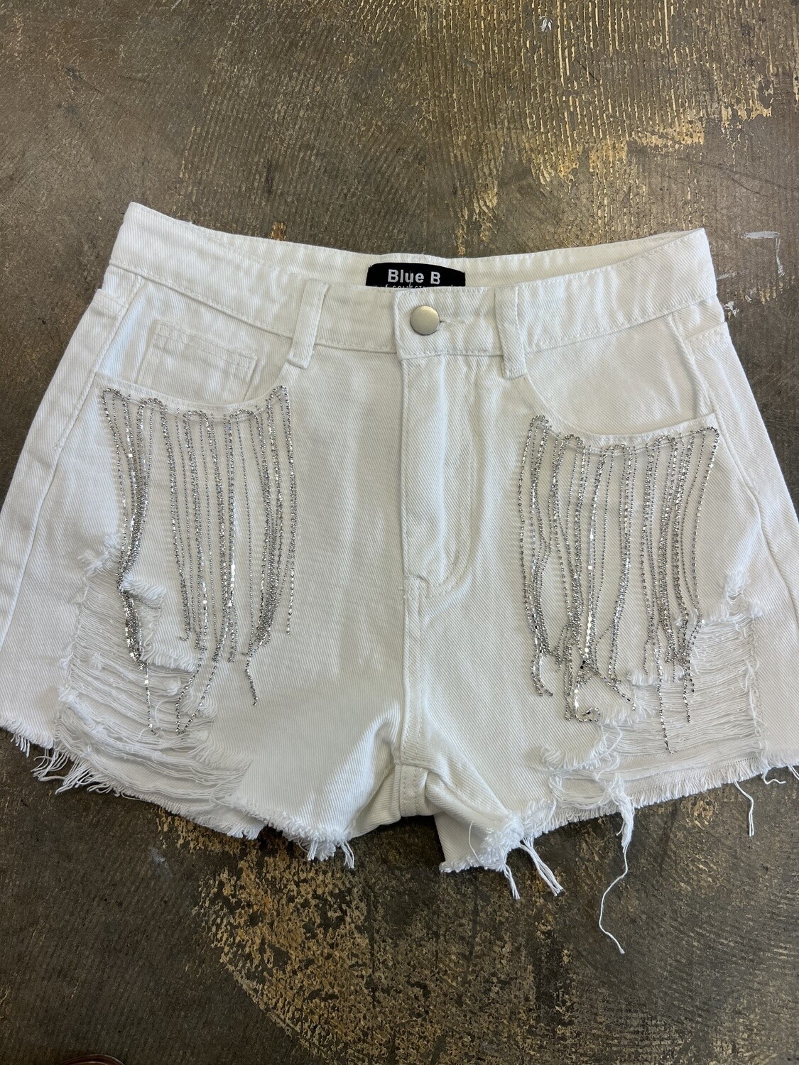 Rhinestone Fringe Pocket Denim Shorts