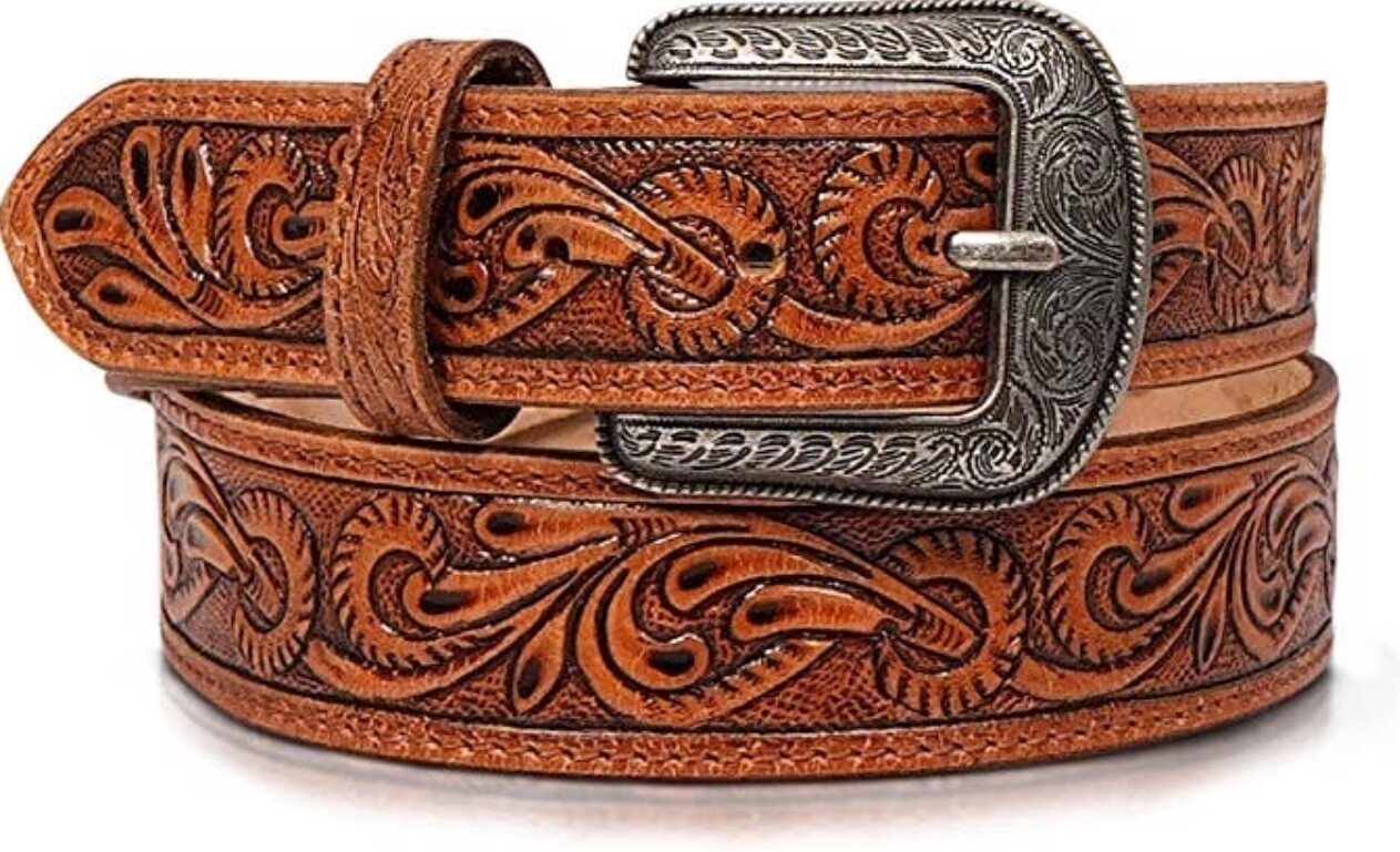 Tooled Western leather belt