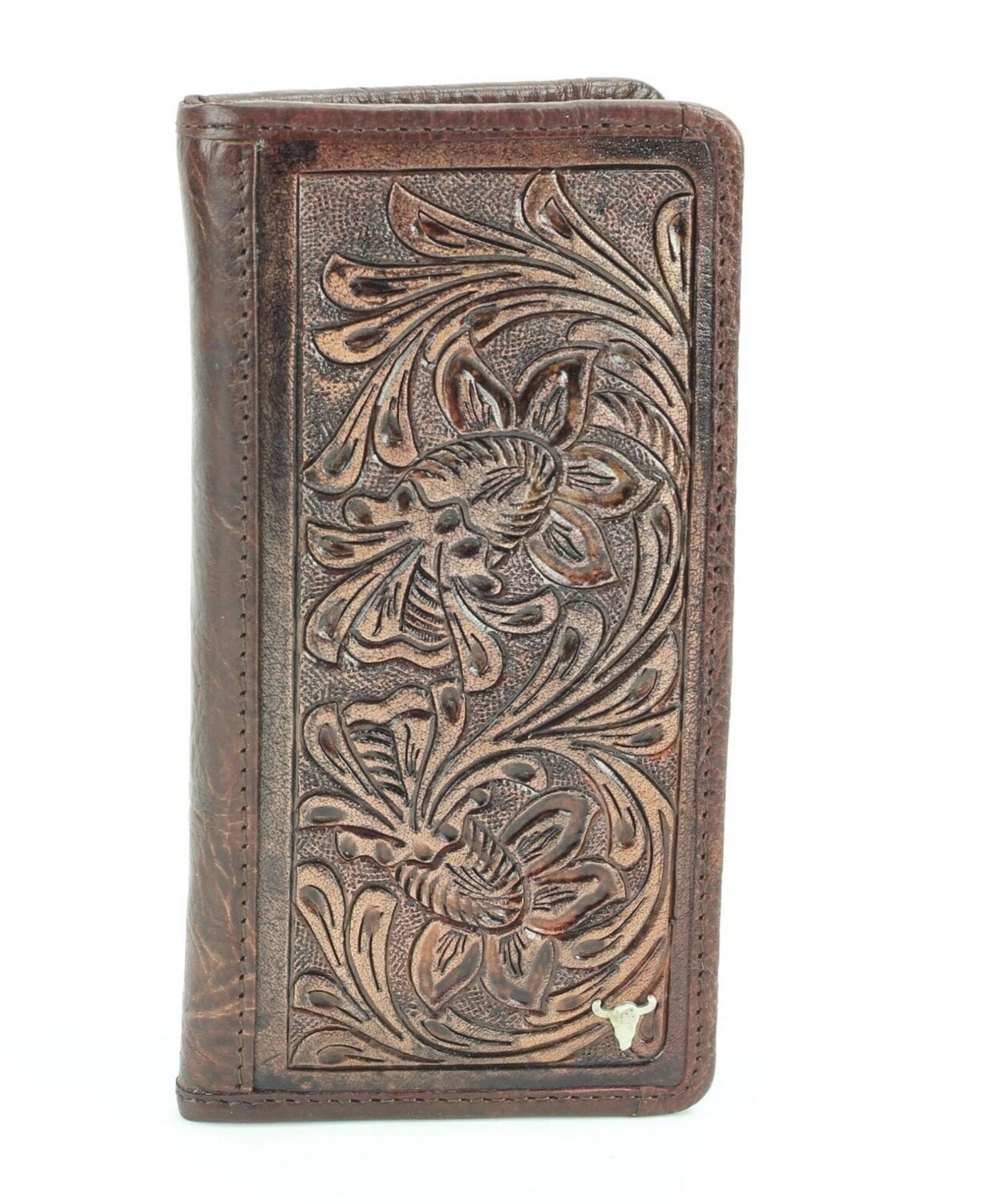 Tooled leather western rodeo wallet