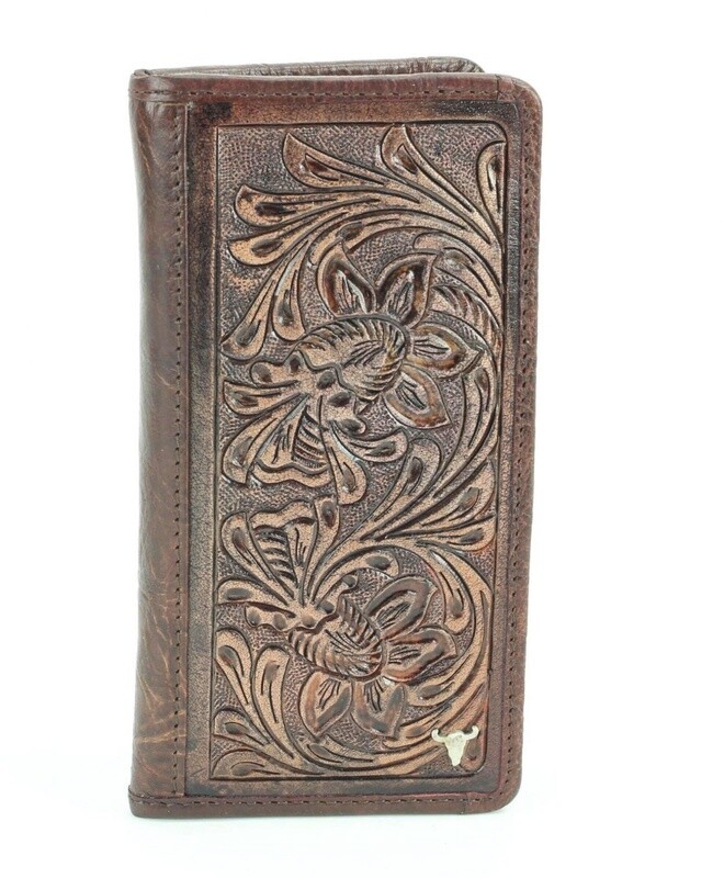 Tooled leather western rodeo wallet