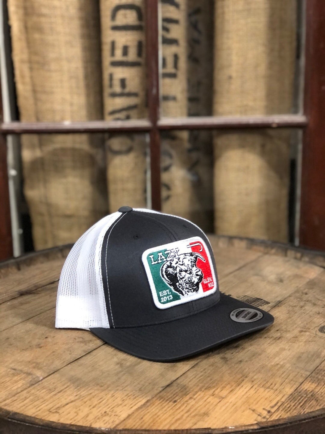 LAZY J RANCH WEAR GREY & WHITE 3.5" MEXICO ELEVATION PATCH CAP