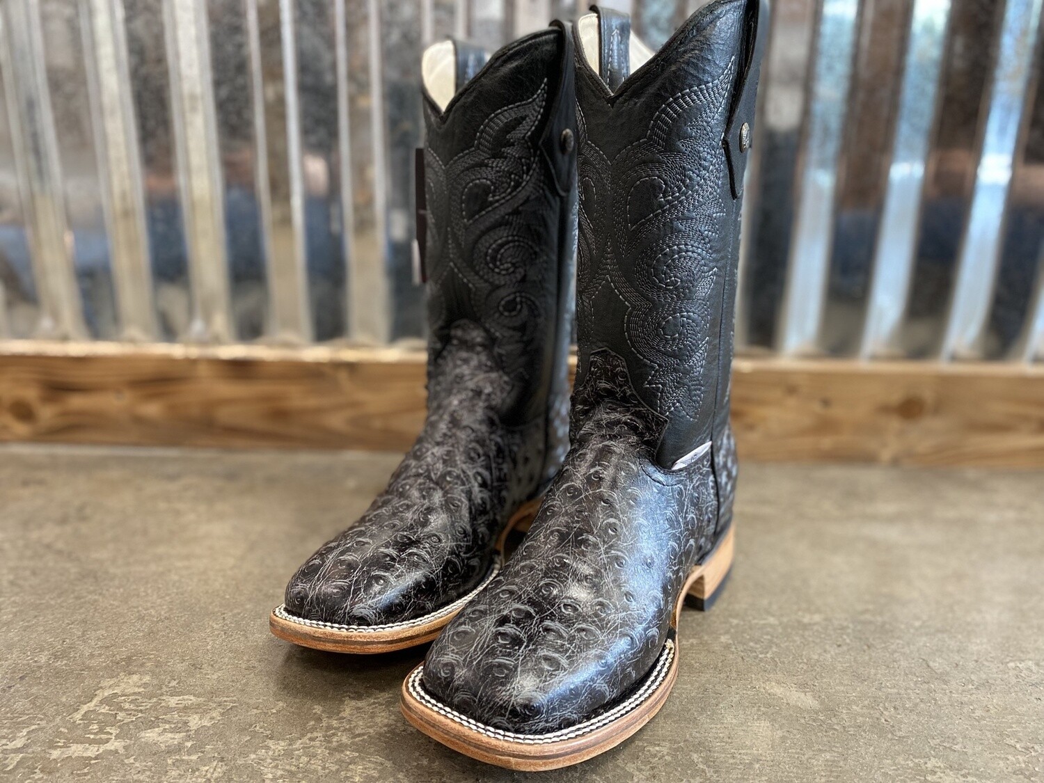 MEN'S OSTRICH PRINT BOOTS - BLACK