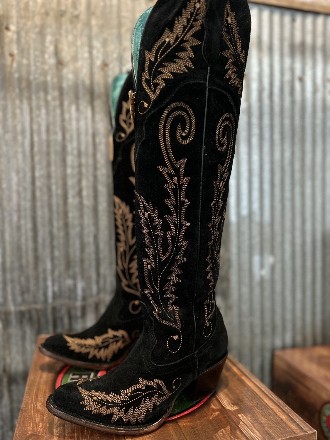 Corral Black Suede Embroidery Tall Top A4404