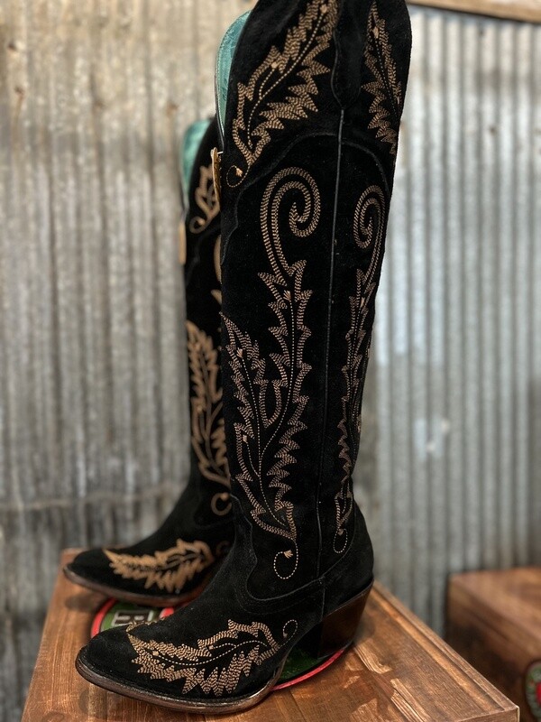 Corral Black Suede Embroidery Tall Top A4404