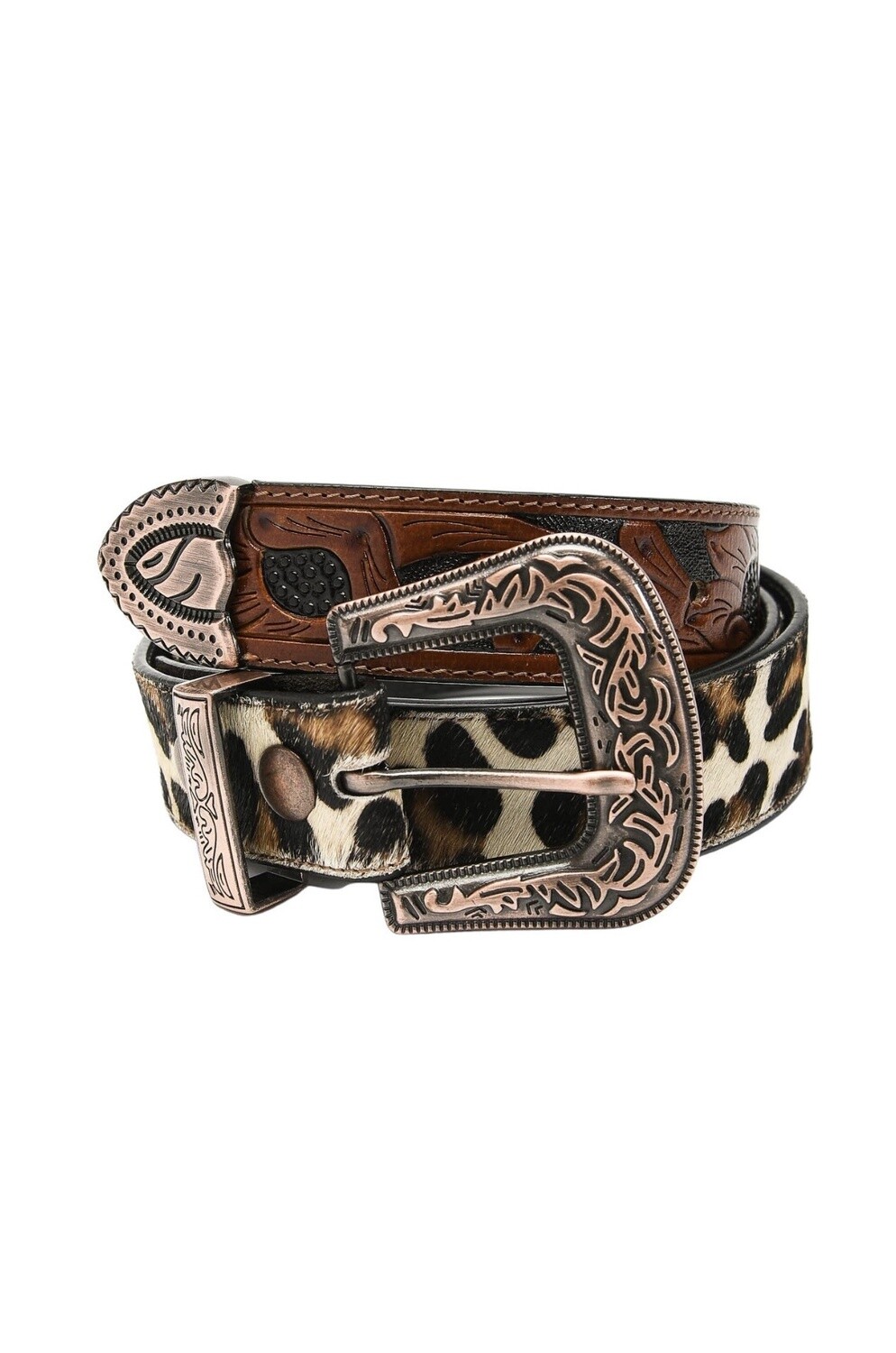 Mixed Leopard Print Tooled Belt