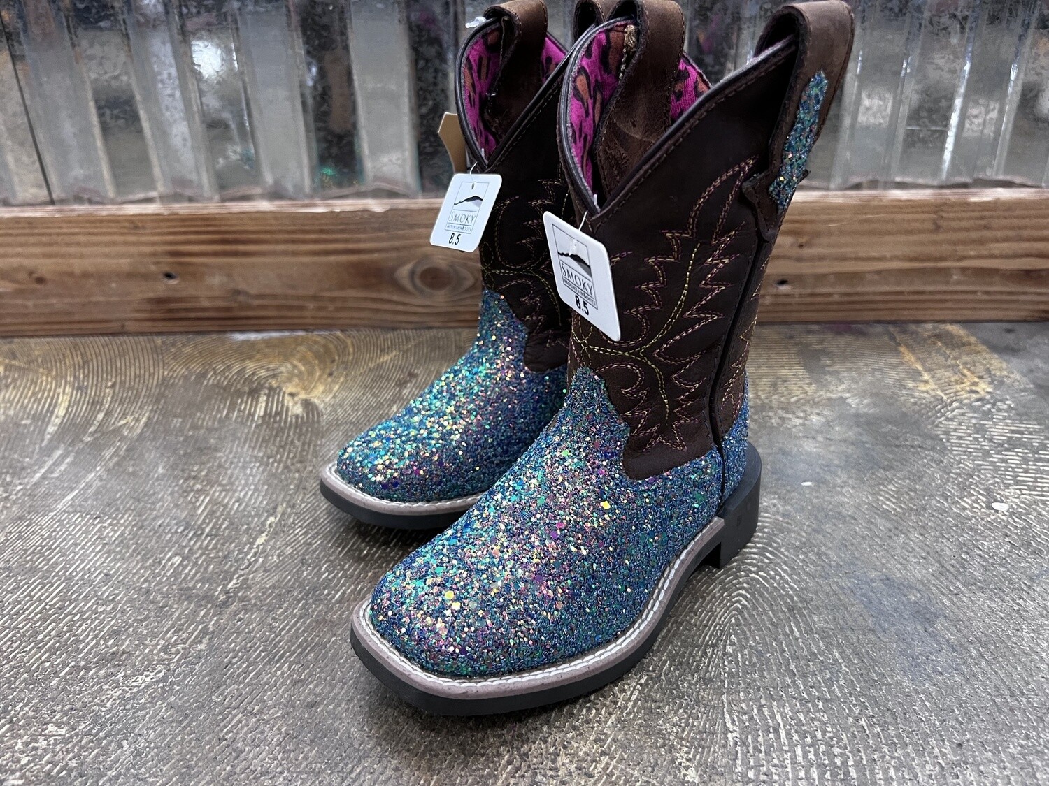 Smoky Mountain Girls Crazy Glitter Wide Square Toe Cowboy Boot