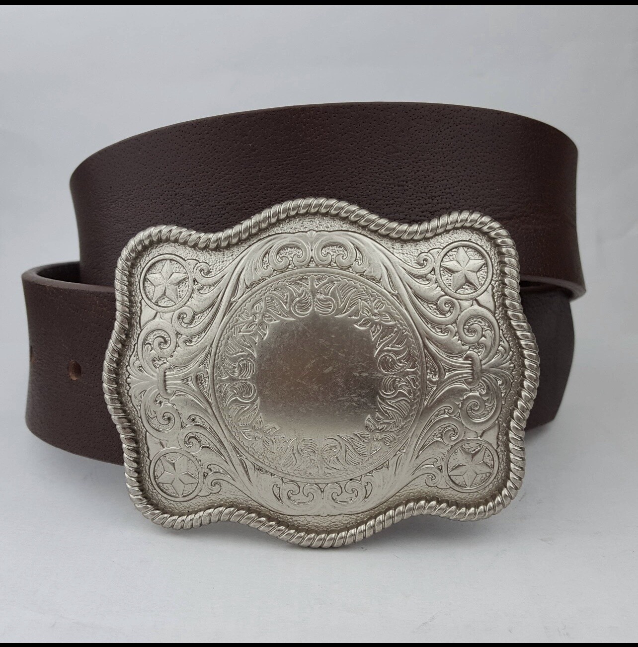Genuine leather belt with silver buckle