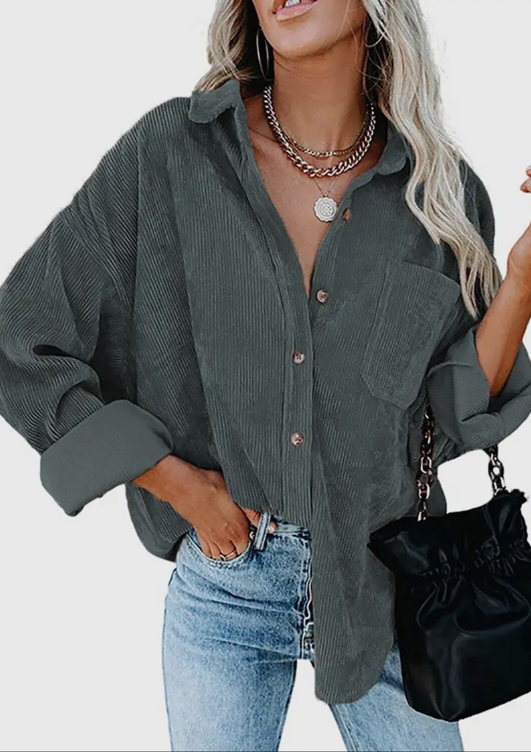 Dusty Blue curdoroy shacket