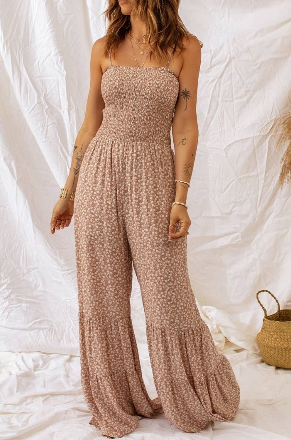 Smocked Floral Jumpsuit