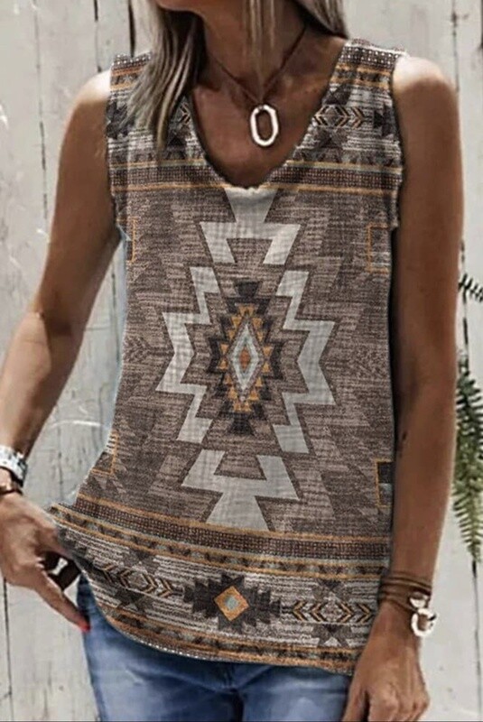 Sleeveless Aztec Print Tank