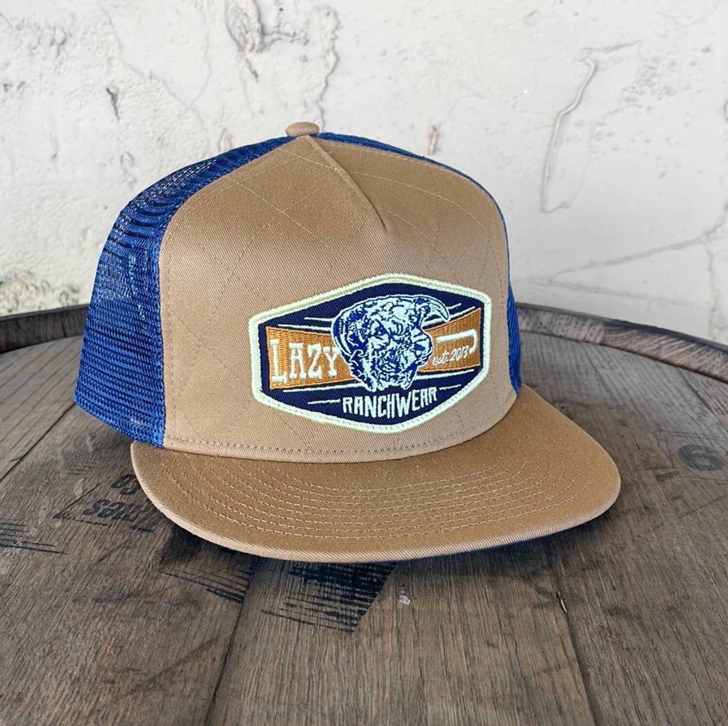 LAZY J RANCH WEAR KHAKI & NAVY 4" DIAMOND HEREFORD CAP