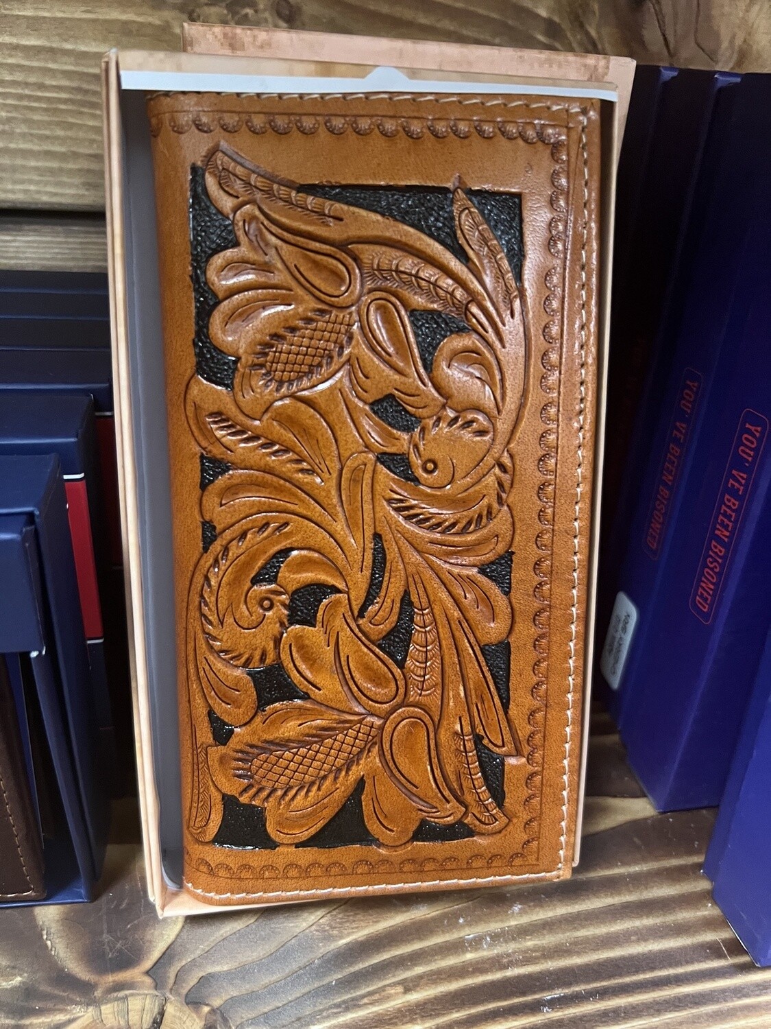 Tooled leather rodeo wallet