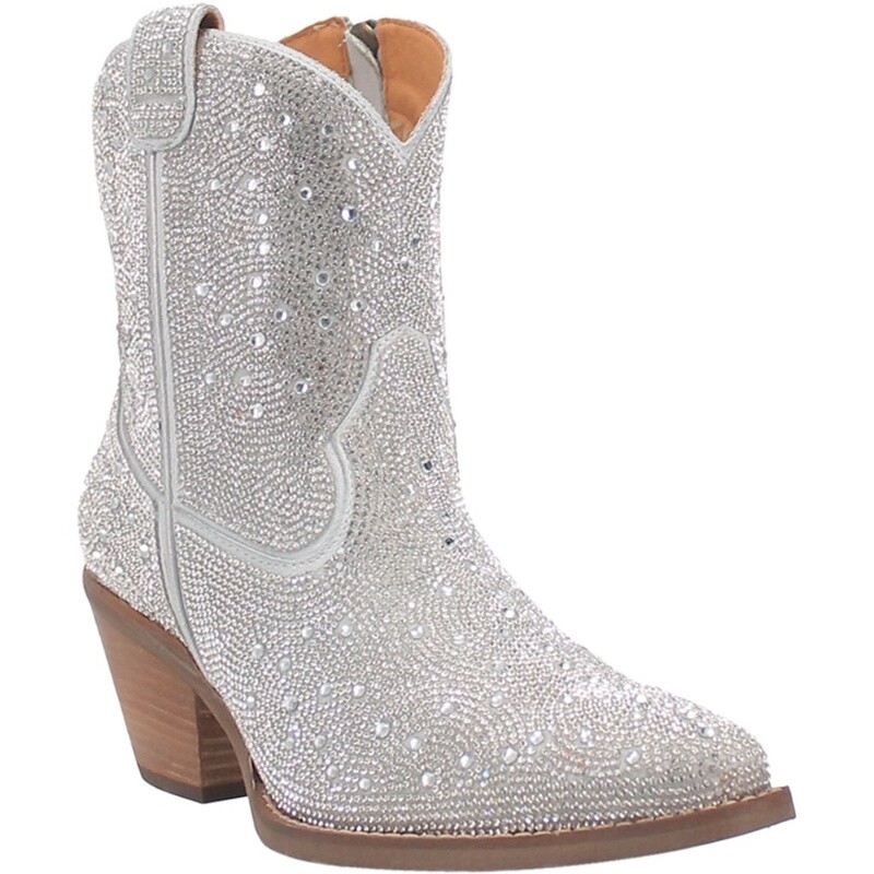 SILVER RHINESTONE COWGIRL LEATHER BOOTIE